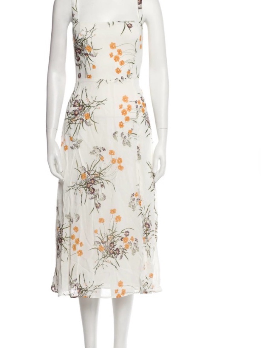 Reformation White Maxi Slip Dress with Yellow & Purple Floral Print